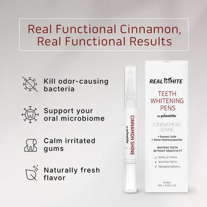 Primal Life Organics Real White Teeth Whitening Pens – All-Natural, Peroxide-Free, Cinnamon (3 Pack)