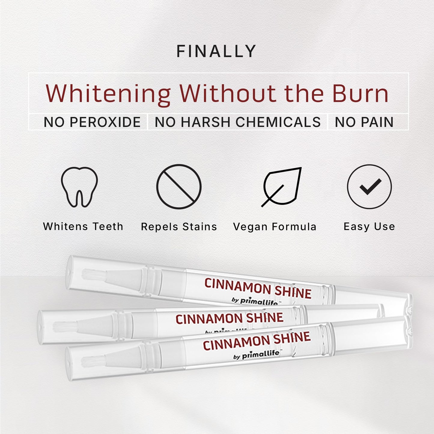Primal Life Organics Real White Teeth Whitening Pens – All-Natural, Peroxide-Free, Cinnamon (3 Pack)