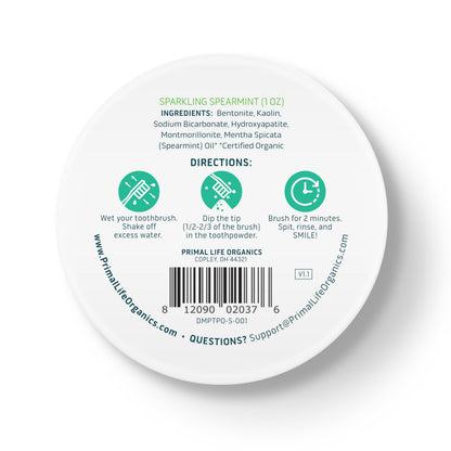 Primal Life Organics Dirty Mouth Toothpowder - Spearmint, 1 oz | 200+ Brushings, Paleo, Organic, Vegan