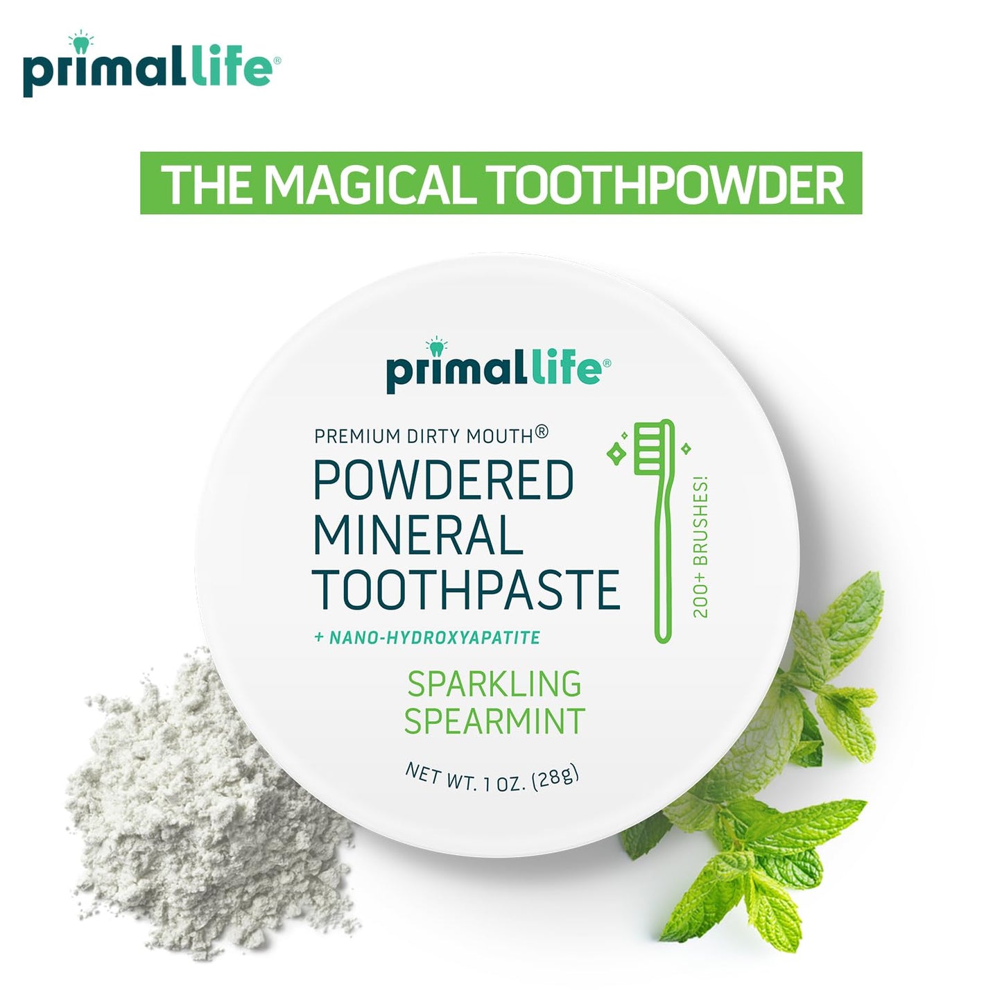 Primal Life Organics Dirty Mouth Toothpowder - Spearmint, 1 oz | 200+ Brushings, Paleo, Organic, Vegan
