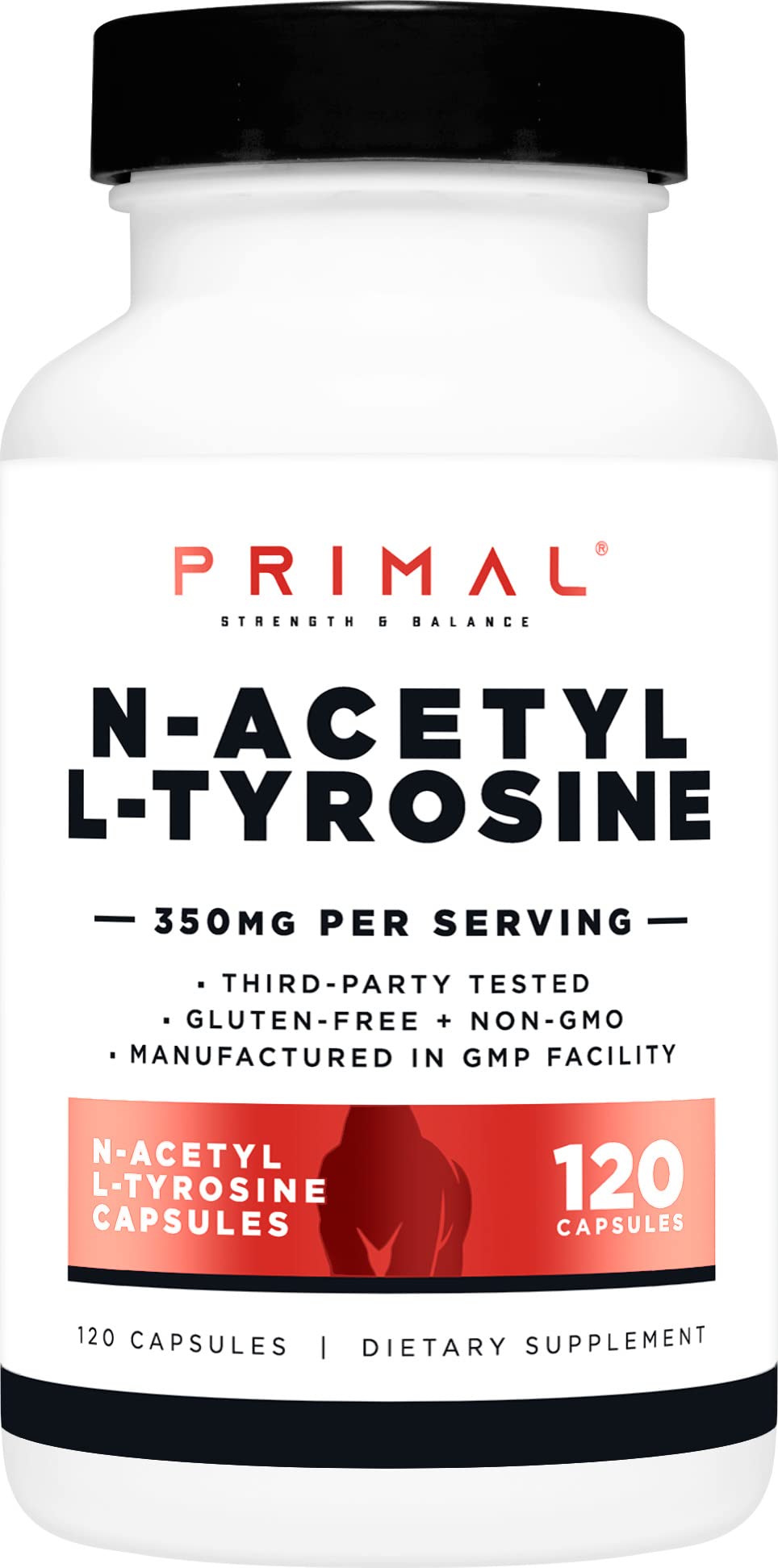 Primal N-Acetyl L-Tyrosine Capsules (120 Servings, 350 mg) – Gluten Free, Non-GMO
