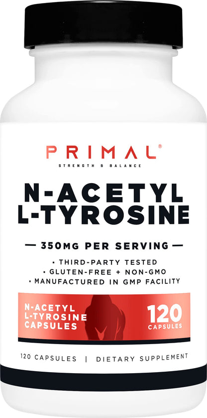 Primal N-Acetyl L-Tyrosine Capsules (120 Servings, 350 mg) – Gluten Free, Non-GMO