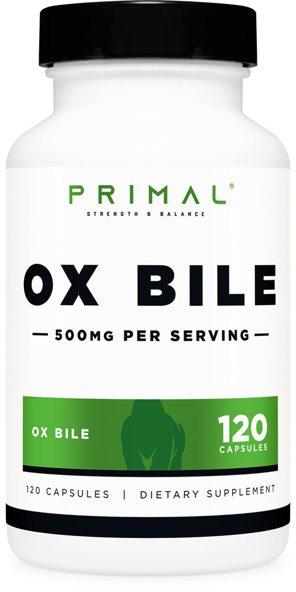 Primal Ox Bile - 120 Capsules | 500 mg per Serving | Gluten-Free & Non-GMO | Third-Party Tested