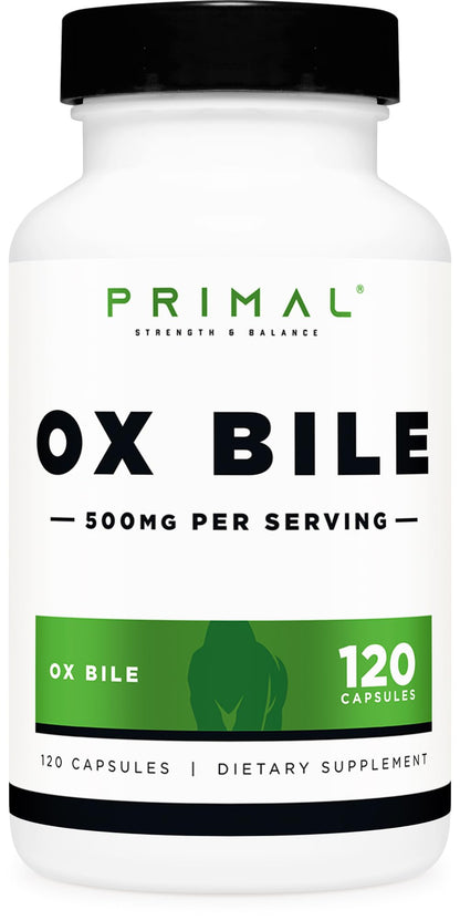 Primal Ox Bile - 120 Capsules | 500 mg per Serving | Gluten-Free & Non-GMO | Third-Party Tested