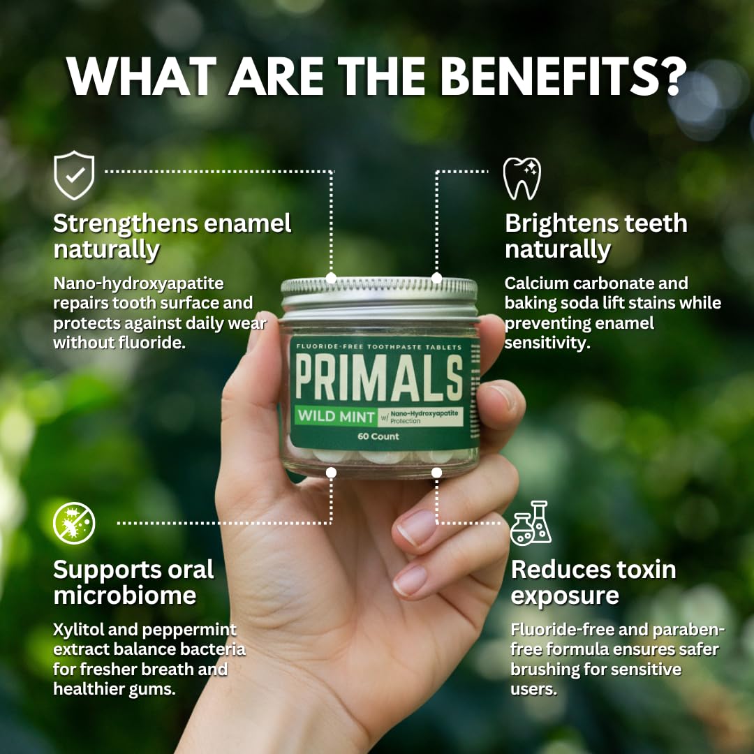 PRIMALS Fluoride-Free Toothpaste Tablets – Nano-Hydroxyapatite, 60 Count