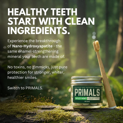 PRIMALS Fluoride-Free Toothpaste Tablets – Nano-Hydroxyapatite, 60 Count
