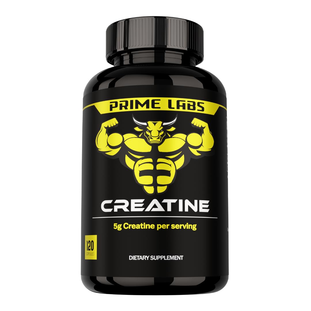 Prime Labs Creatine Monohydrate Capsules 5g - 120 Count | Muscle Growth, Recovery & Brain Function