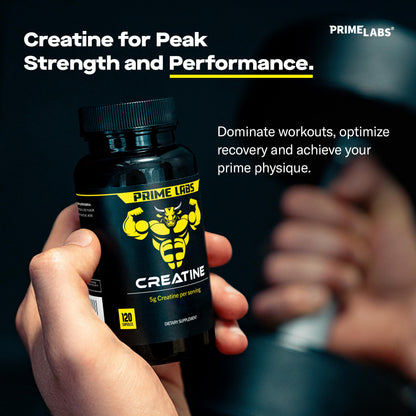 Prime Labs Creatine Monohydrate Capsules 5g - 120 Count | Muscle Growth, Recovery & Brain Function