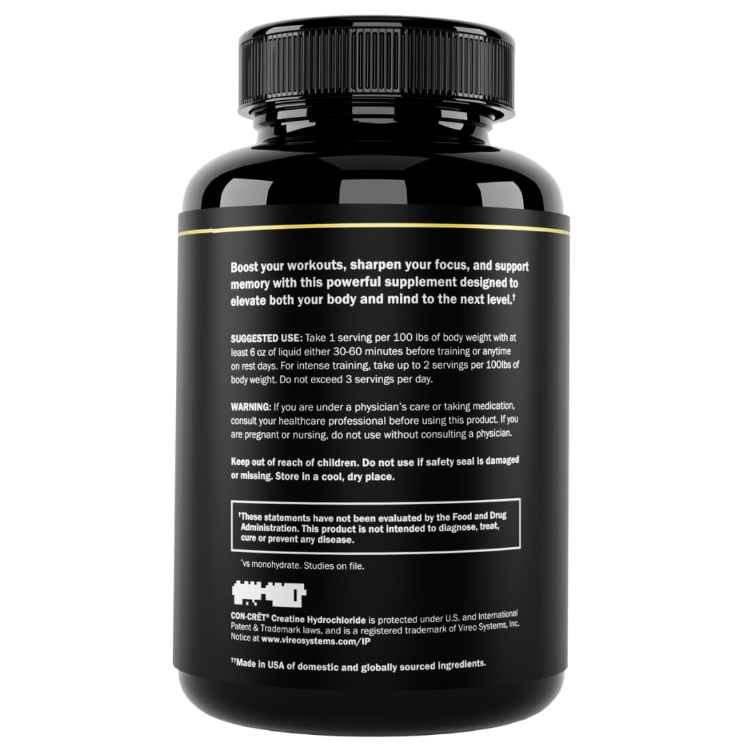 Prime Labs Creatine HCl Capsules – CON-CRĒT, Rhodiola Root Extract & L-Theanine | Muscle Support, Endurance & Cognitive Function – For Men & Women – 60 Pills
