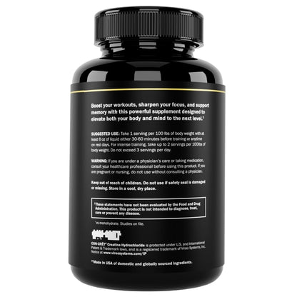 Prime Labs Creatine HCl Capsules – CON-CRĒT, Rhodiola Root Extract & L-Theanine | Muscle Support, Endurance & Cognitive Function – For Men & Women – 60 Pills