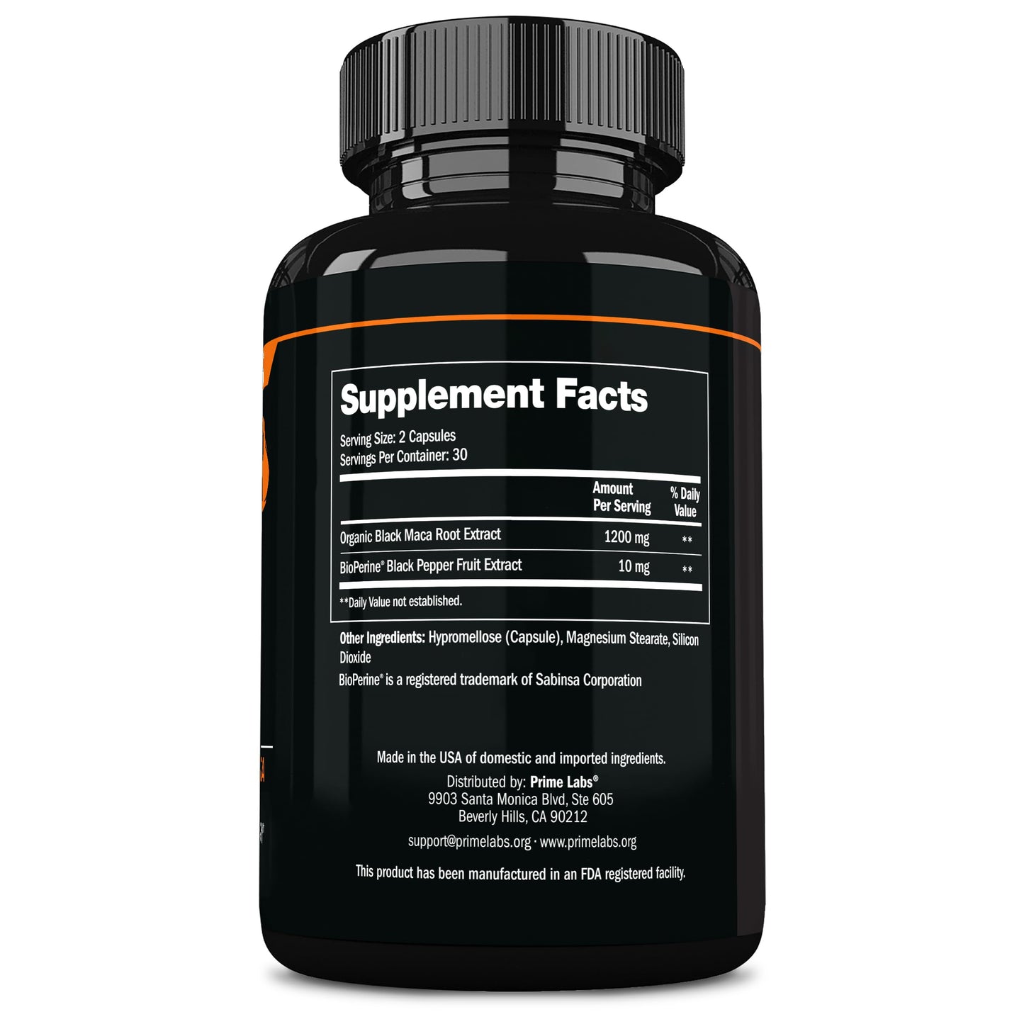 Prime Labs Organic Black Maca Root Capsules 1200mg – 60 Count | Peruvian 20:1 Extract
