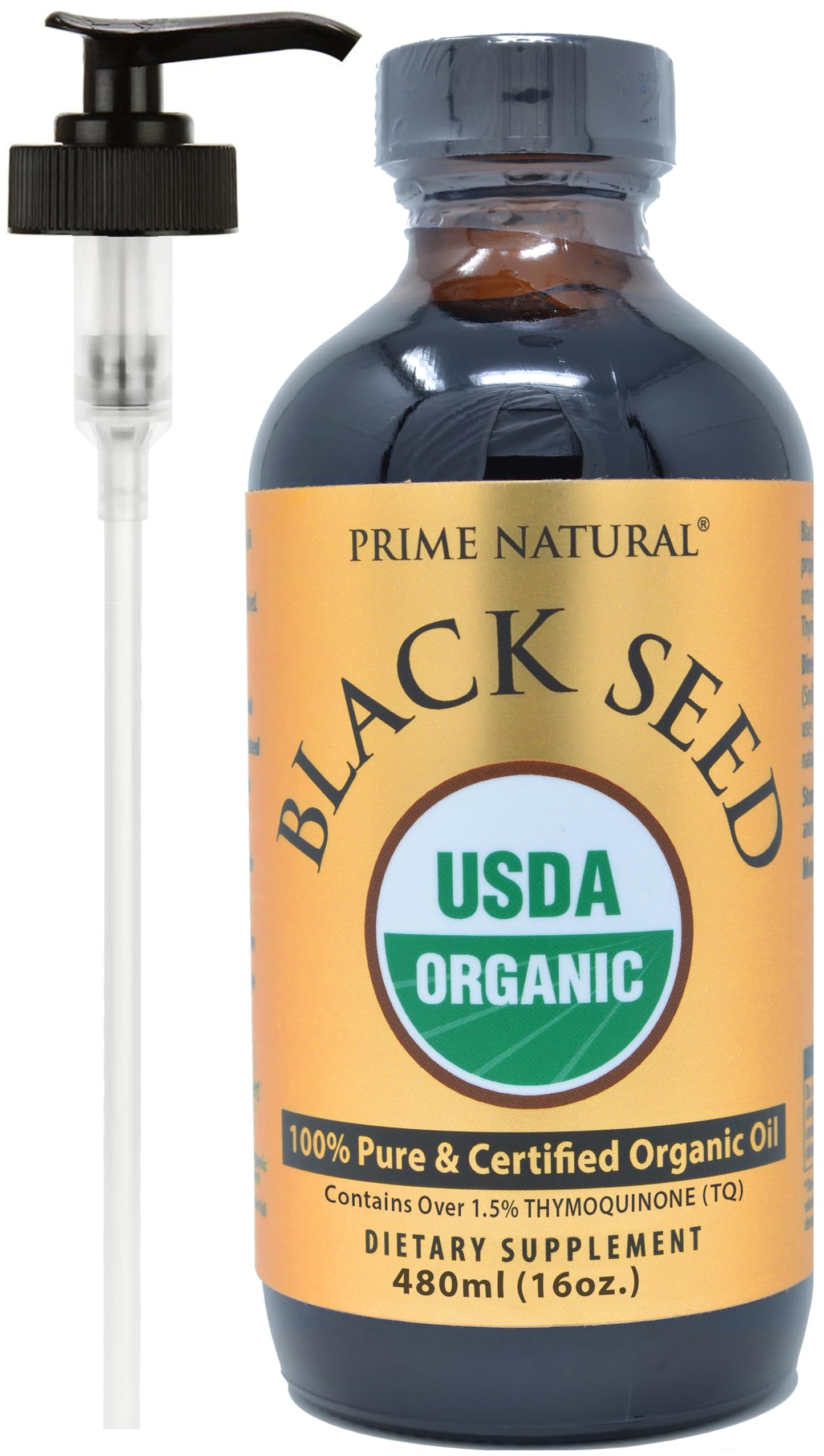 Prime Natural Organic Black Seed Oil 16oz – Cold Pressed, 1.7% Thymoquinone, USDA Organic, Turkish Origin