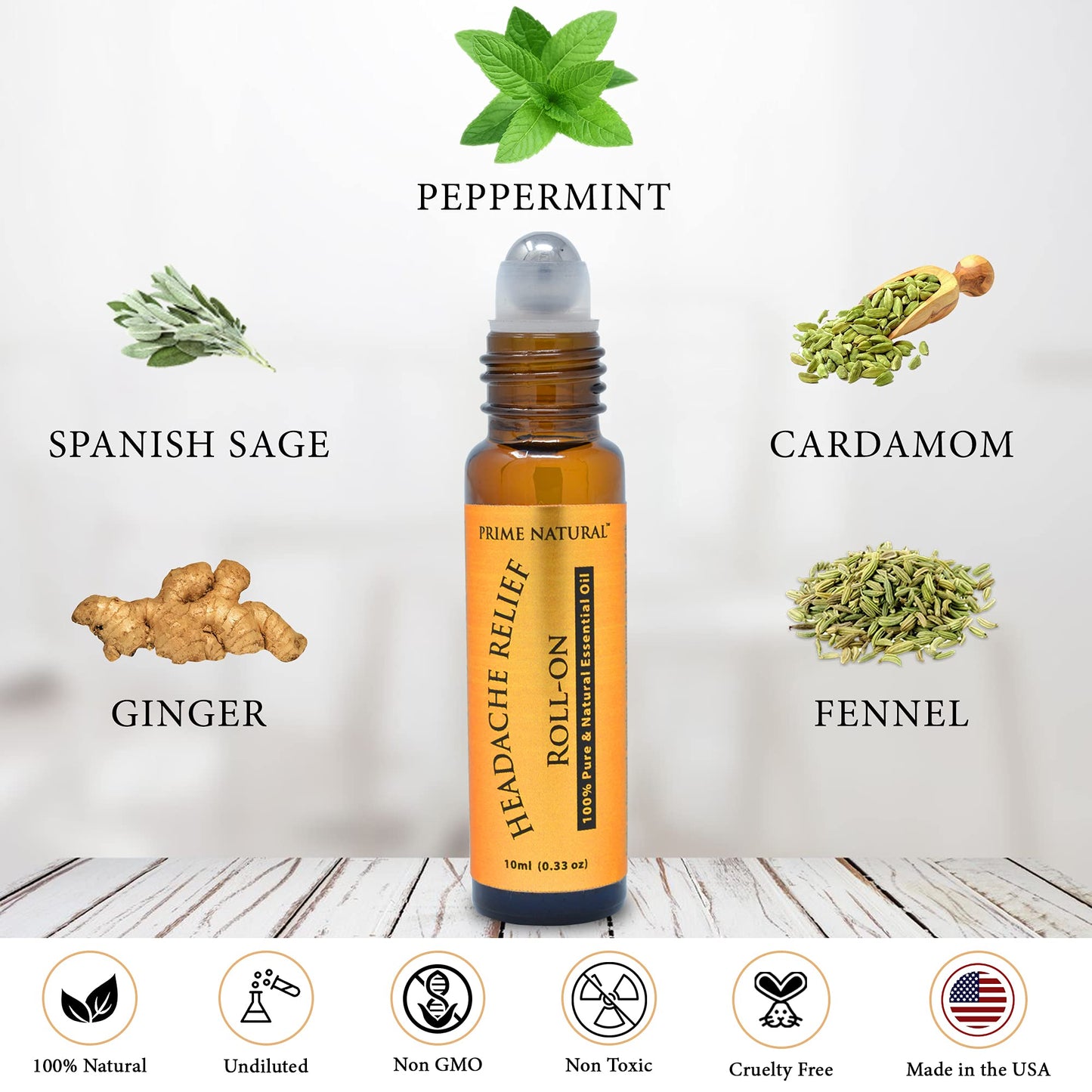 Prime Natural Headache Relief Essential Oil Roll-On 10ml – Pre-Diluted Migraine & Tension Roller