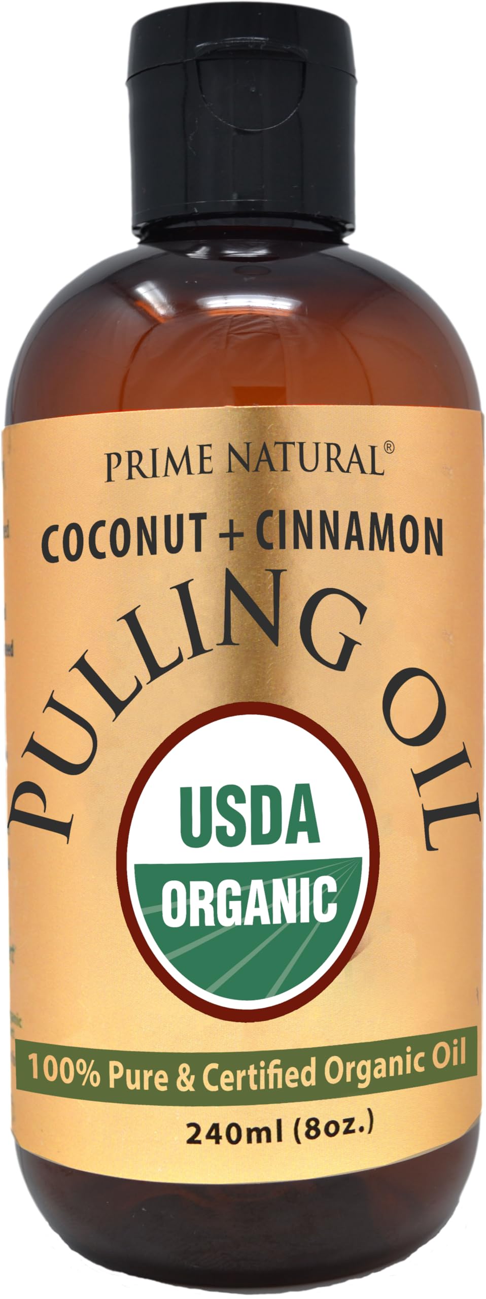 Prime Natural Oil Pulling with Organic Coconut & Cinnamon Bark Oil 8oz – Alcohol-Free Mouthwash for Fresh Breath & Whiter Teeth