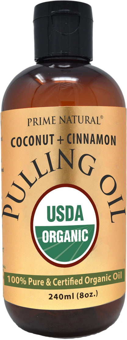 Prime Natural Oil Pulling with Organic Coconut & Cinnamon Bark Oil 8oz – Alcohol-Free Mouthwash for Fresh Breath & Whiter Teeth