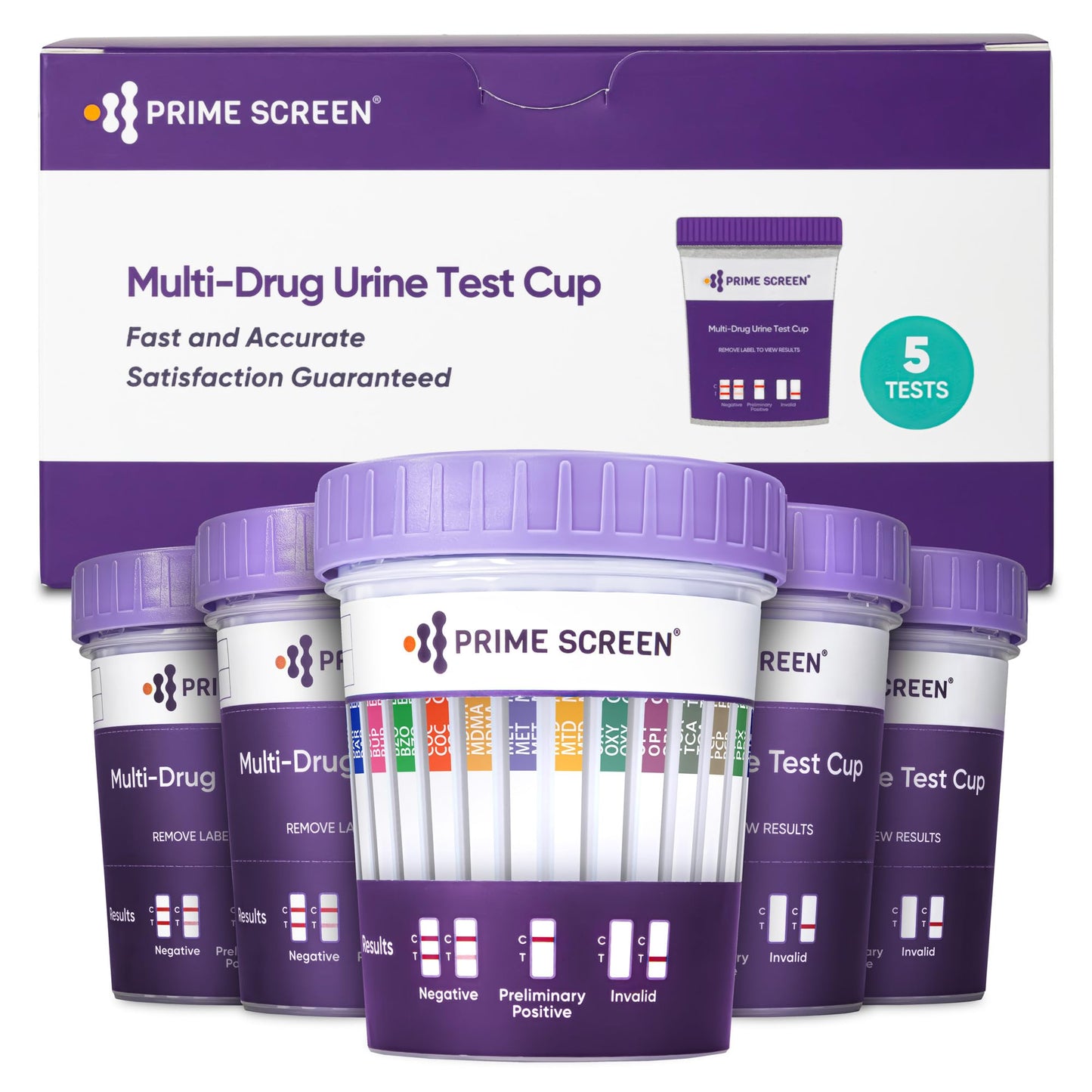 [5 pack] Prime Screen 14 Panel Urine Drug Test Cup - Instant Testing Marijuana (THC),OPI,AMP, BAR, BZO, COC, mAMP, MDMA, MTD, OXY, PCP, PPX, TCA