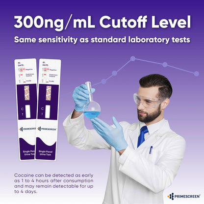 Prime Screen Cocaine Urine Test Card - 300 ng/mL Cutoff, Single Panel Drug Test Kit - 10 Pack