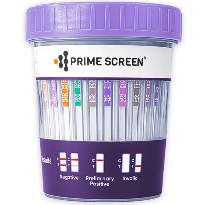 Prime Screen 16-Panel Urine Drug Test Compact Cup Kit (AMP,BAR,BUP,BZO,COC,mAMP,MDMA,MOP/OPI,MTD,OXY,PCP,THC,ETG,FTY,TRA,K2) – CDOA-9165EFTK
