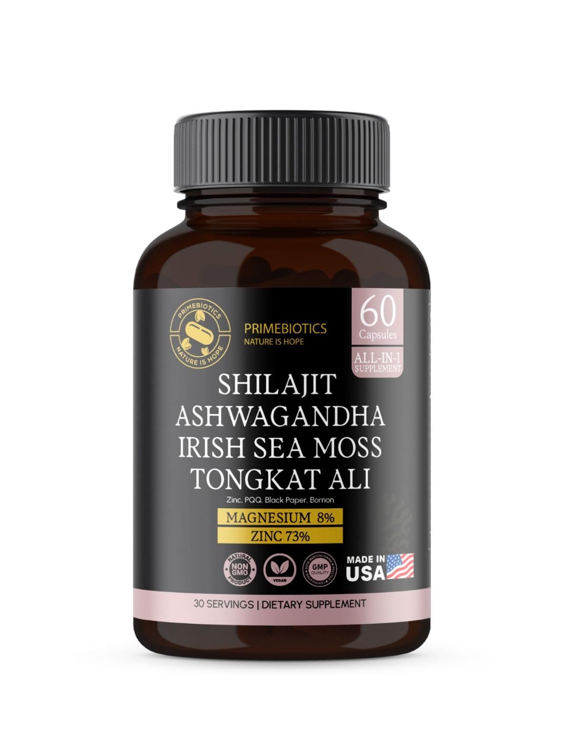 PRIMEBIOTICS All-in-1 Shilajit Supplement with Ashwagandha – 60 Capsules