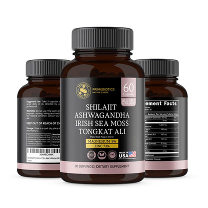 PRIMEBIOTICS All-in-1 Shilajit Supplement with Ashwagandha – 60 Capsules