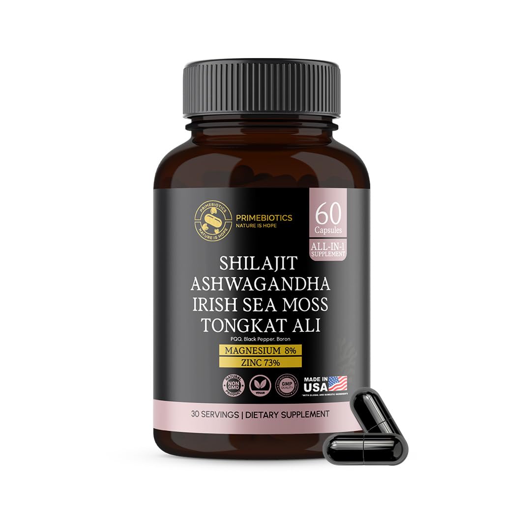 PRIMEBIOTICS All-in-1 Shilajit Supplement with Ashwagandha – 60 Capsules