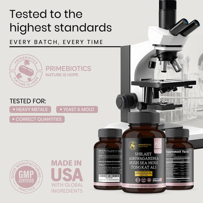 PRIMEBIOTICS All-in-1 Shilajit Supplement with Ashwagandha – 60 Capsules