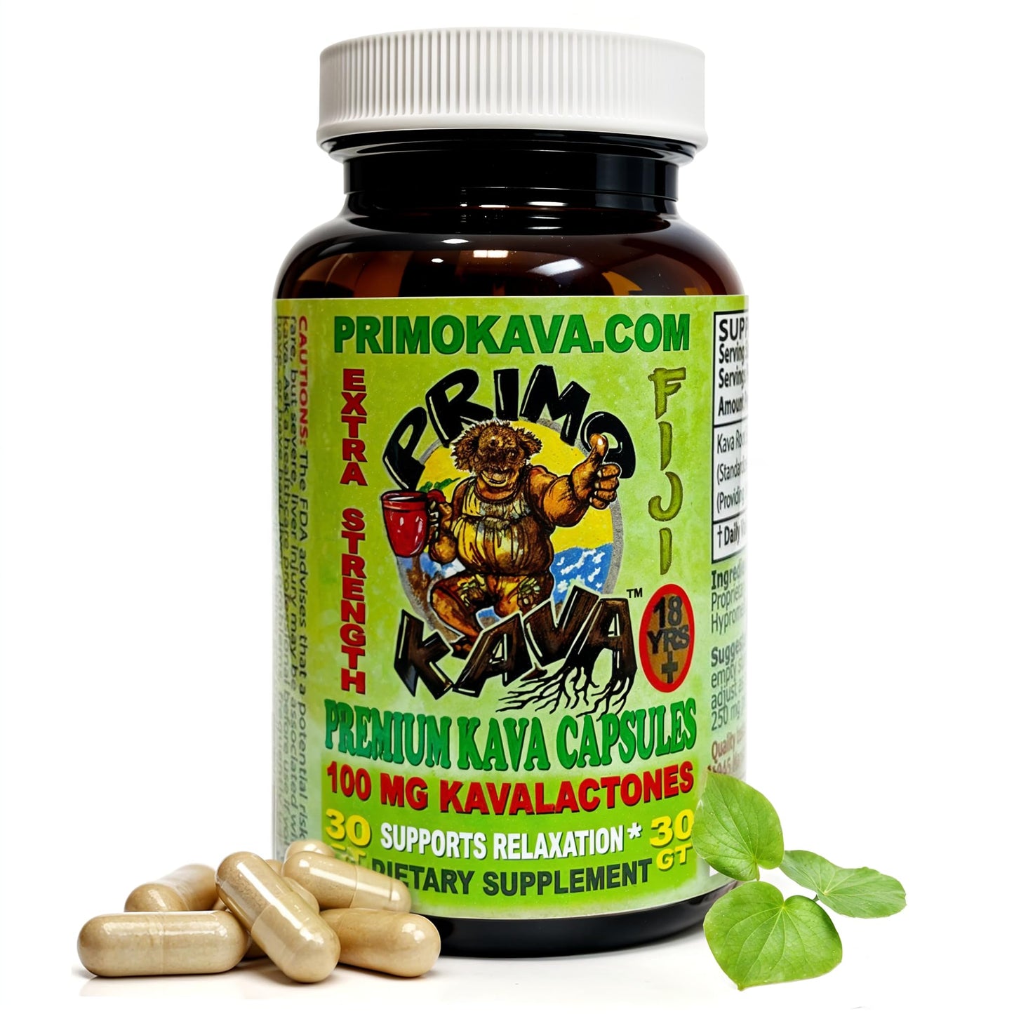 PRIMO KAVA Kava Capsules – Authentic Fiji Kava | 100mg Kavalactones | 30 Count