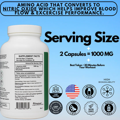 PRISTINE'S L Arginine 1000mg Capsules | 90 Day Supply | Nitric Oxide & Pre-Workout