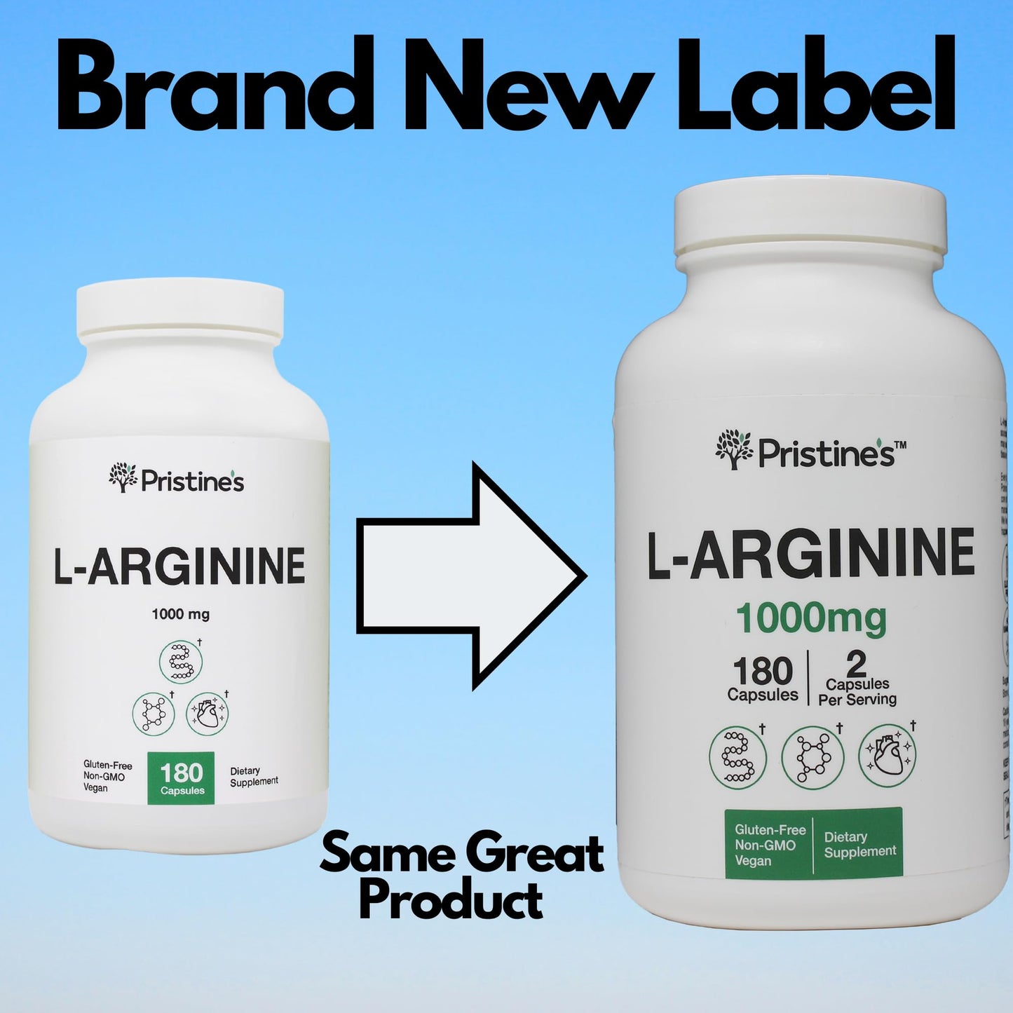 PRISTINE'S L Arginine 1000mg Capsules | 90 Day Supply | Nitric Oxide & Pre-Workout