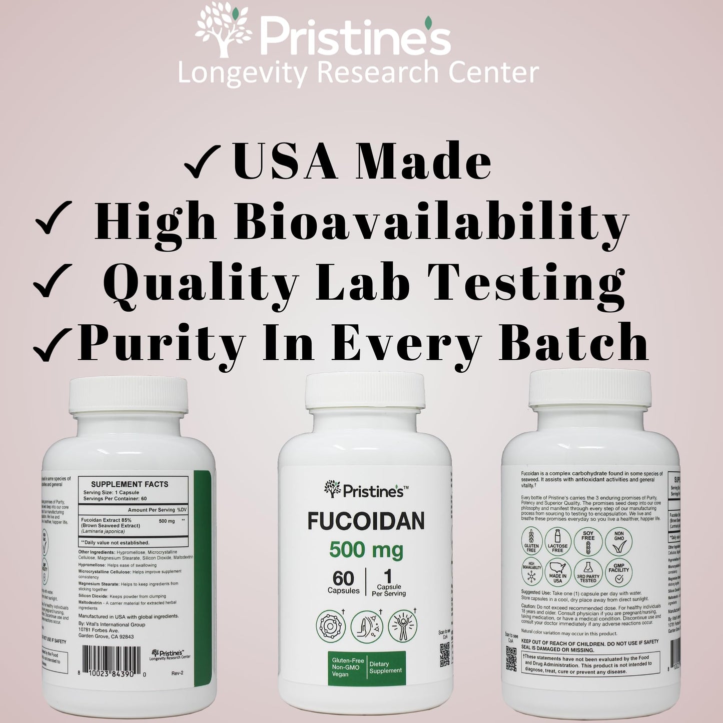PRISTINE'S Fucoidan 500MG Immunity Supplement - 60 Day Supply