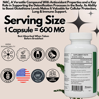 N-Acetyl L-Cysteine (NAC) Immunity, Lung & Liver Support - 600mg, 60 Day Supply | Vegan, Gluten Free, Non-GMO