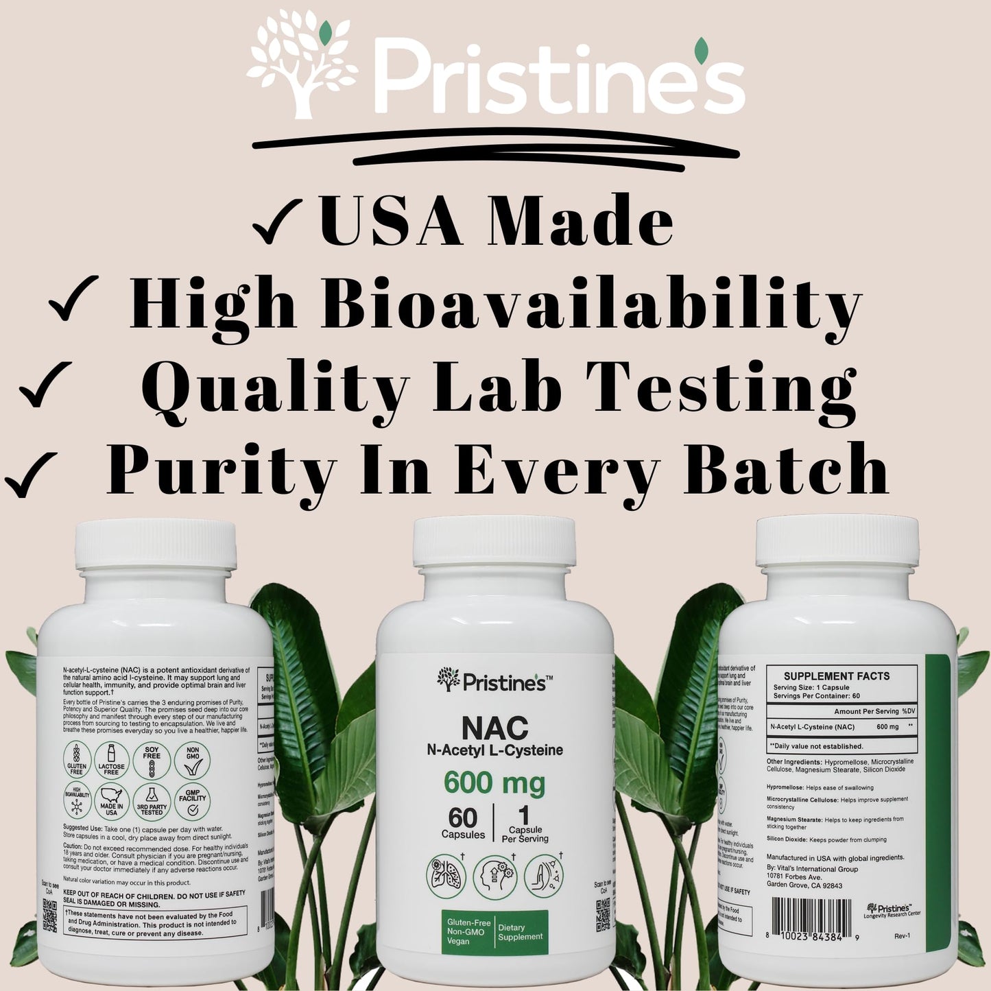 N-Acetyl L-Cysteine (NAC) Immunity, Lung & Liver Support - 600mg, 60 Day Supply | Vegan, Gluten Free, Non-GMO