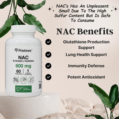 N-Acetyl L-Cysteine (NAC) Immunity, Lung & Liver Support - 600mg, 60 Day Supply | Vegan, Gluten Free, Non-GMO