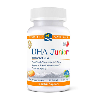 Nordic Naturals Pro DHA Junior Strawberry – 180 Mini Chewables, 250 mg Omega-3s, Brain & Visual Support – Non-GMO