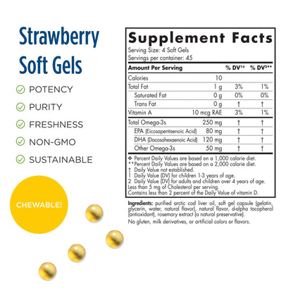 Nordic Naturals Pro DHA Junior Strawberry – 180 Mini Chewables, 250 mg Omega-3s, Brain & Visual Support – Non-GMO