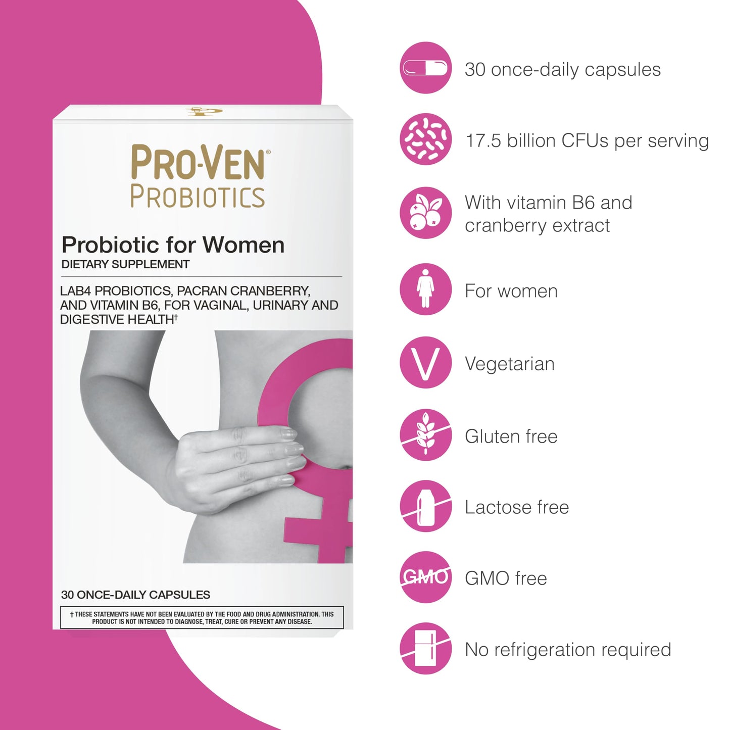 Pro-Ven Probiotics for Women – 17.5B CFU | Vaginal, Urinary Tract & Digestive Health | 30 Capsules