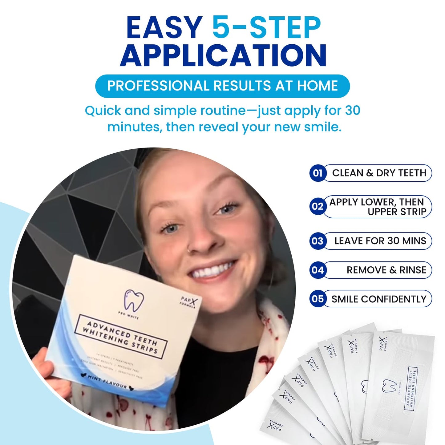 Pro White Advanced Teeth Whitening Strips - Teeth Strips with Fresh Mint Flavor- Whitening Strips with 14 Applications for Easy Daily Use - Refresh Your Smile with Fast Acting Teeth Whitening Strips