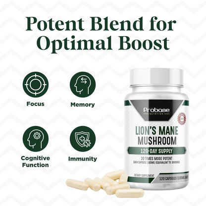 Probase Nutrition Lions Mane Cognition – 30x Potency, 4-Month Supply