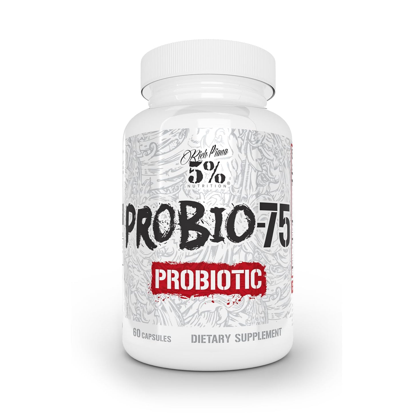 5% Nutrition Rich Piana Probio-75 Billion CFUs | Vegan, 14 Unique Strains
