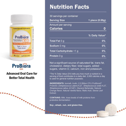 ProBiora Kids Oral-Care Chewable Probiotic Tablets – 30 Count (Orange) | Probiotic Supplement for Kids
