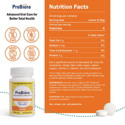 ProBiora Oral-Care Probiotic Tablets – 30 Count (Orange) | Probiotic Dental Supplement