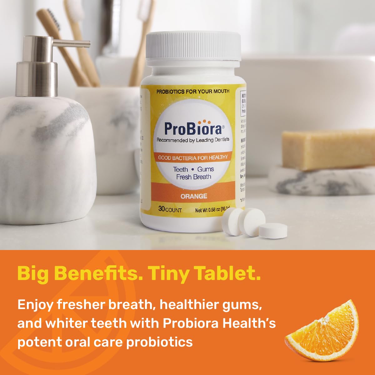 ProBiora Oral-Care Probiotic Tablets – 30 Count (Orange) | Probiotic Dental Supplement