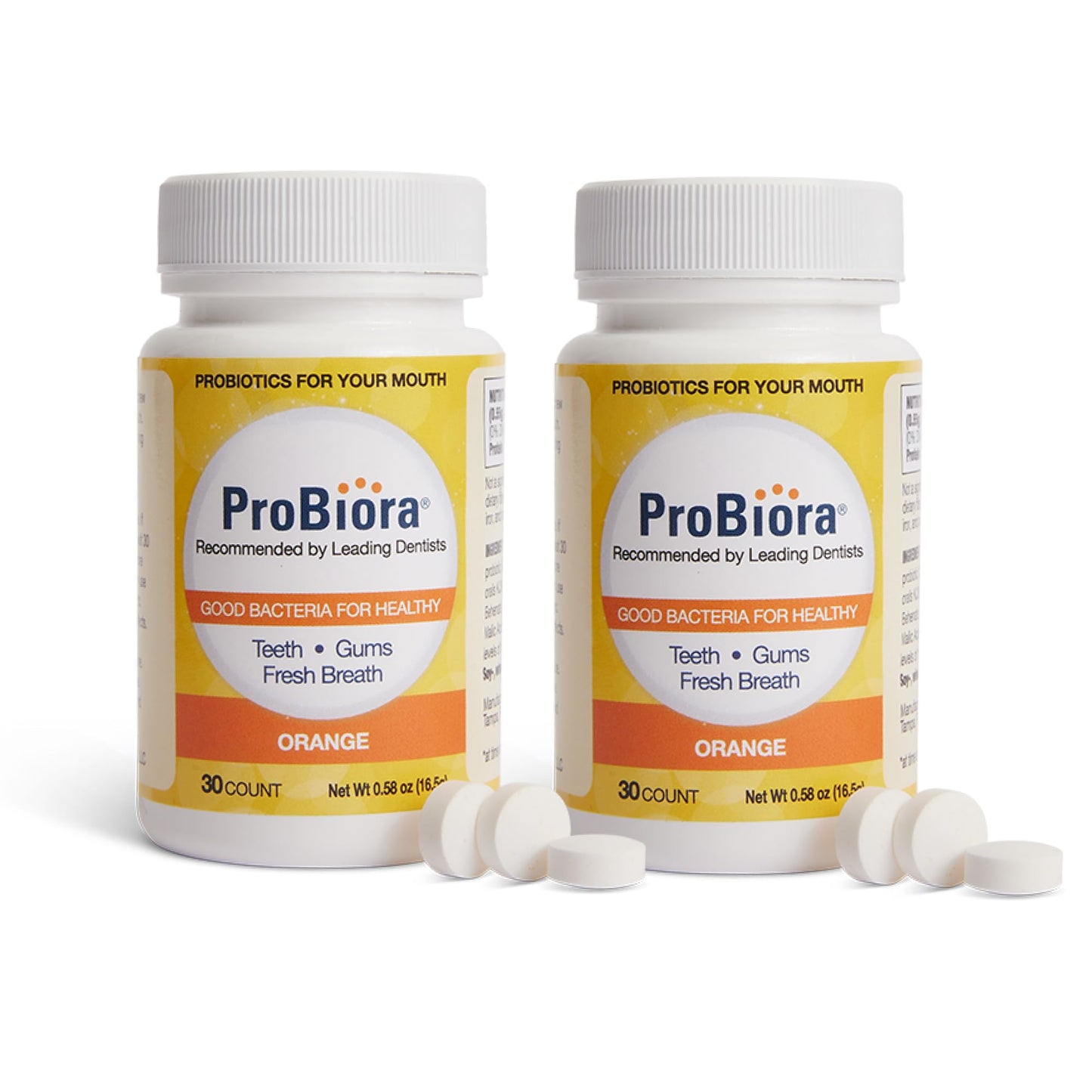 ProBiora Oral-Care Probiotic Tablets – 2 x 30-Count Orange Flavor for Fresh Breath, Whiter Teeth
