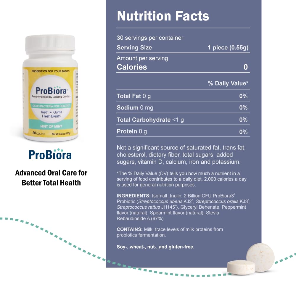 ProBiora Probiotic Tablets for Oral Health – Mint, 30 Count (Pack of 3)
