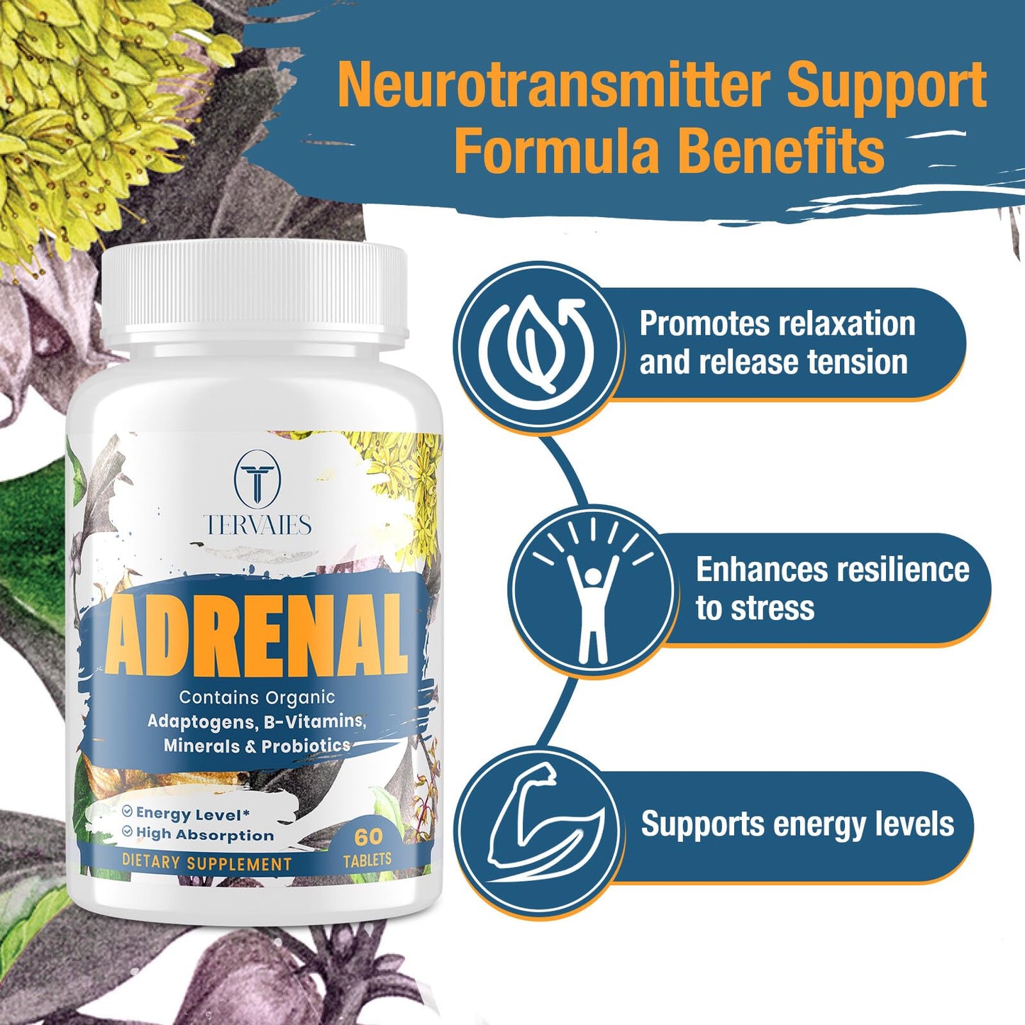 Adrenal Support Adaptogens – Cortisol Support with Rhodiola, Ashwagandha & Eleuthero | 60 Vegan Tablets