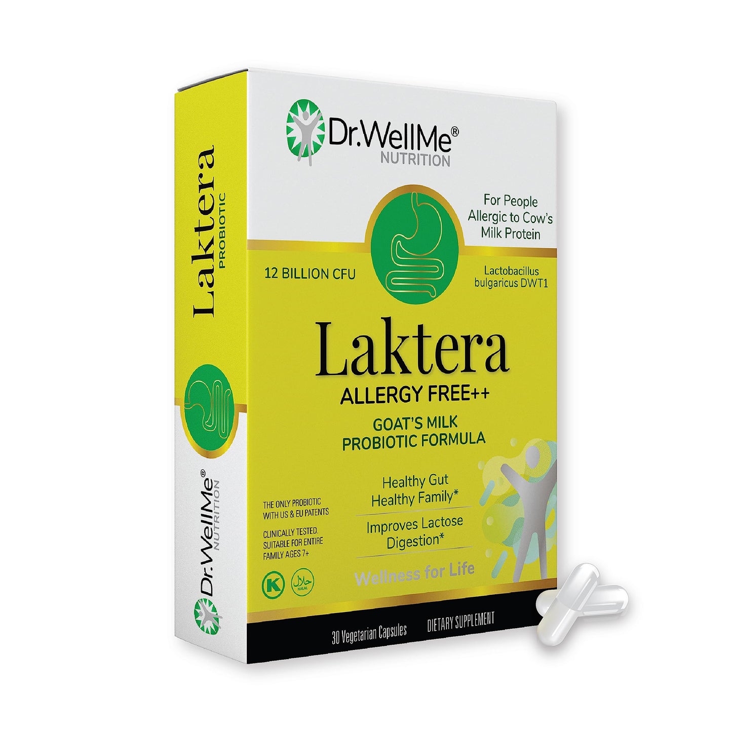 Dr. WellMe Laktera Allergy-Free Probiotics – 30 Caps, Goat Milk Formula, 12B CFU, Immune & Gut Health, Low Lactose, Gluten-Free