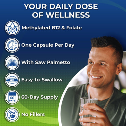 Men's Daily Multivitamin – Vegan Methylated Formula with Saw Palmetto, Biotin & Probiotics