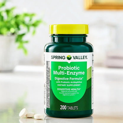 Probiotic Multi-Enzyme Digestive Formula Tablets – 200 Count | Supports Digestion & Gut Health