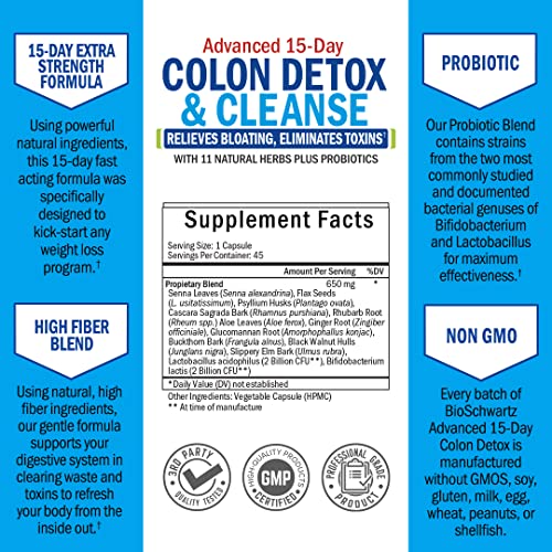 Colon Cleanser and Detox for Digestive Support – 15 Day Fast-Acting Extra Strength Cleanse (Non-GMO, 45 Count)