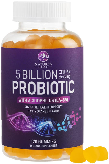 Probiotic Gummies 5 Billion CFU – Digestive Health & Immune Support – Orange Flavor (120 Count)